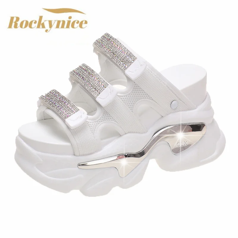 Women Slippers Female Sandals 10.5CM Bling High Heels Ladies High Platform Beach Slides New 2023 Summer Chunky Flip Flops Woman