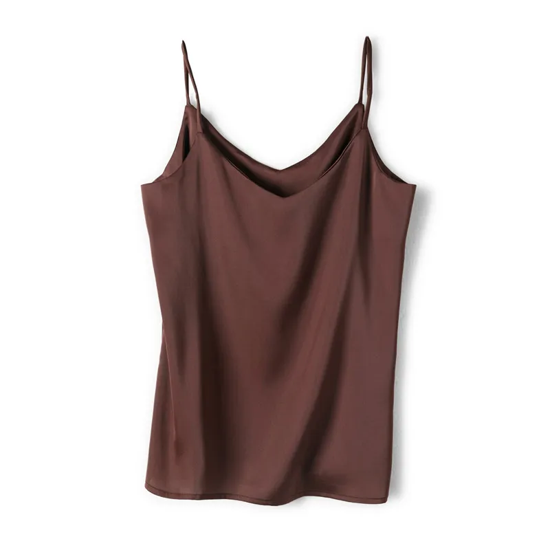 Майка женская атласная с V-образным вырезом модный базовый белый топ на бретелях