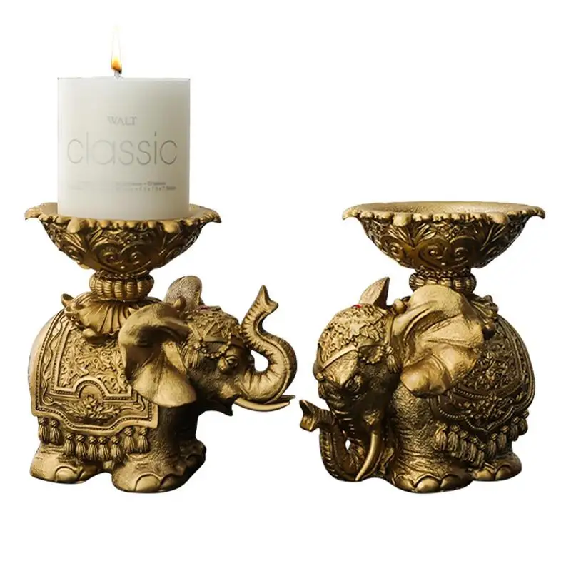 

Candlestick Holders 2pcs Golden Resin Candlestick Holder Elephant Resin Candle Stand Decorative Animal Sculpture For Living Room