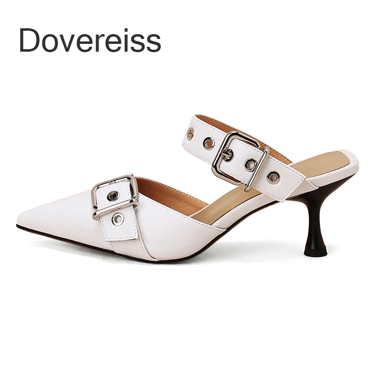 

Dovereiss White Metal Chain Slippers Fashion Women's Shoes Summer Consice Sexy Elegant Stilettos Heels 6.5CM Size 40