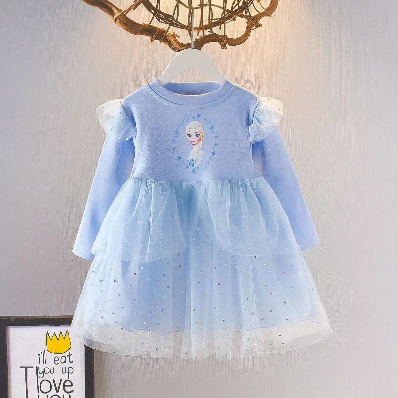 

Little Girl Elsa Dress Autumn Girls Frozen Cartoon Mesh Princess Dress Children Toddler Long Sleeve Party Fashion Clothing
