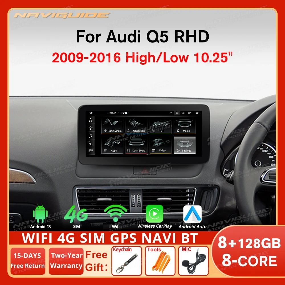 NAVIGUIDE 10.25 &quotAndroid 13 Inteligentne systemy samochodowe Dla Audi Q5 2009-2016 RHD 8+128G Radio Odtwarzacz multimedialny Nawigacja GPS WiFi