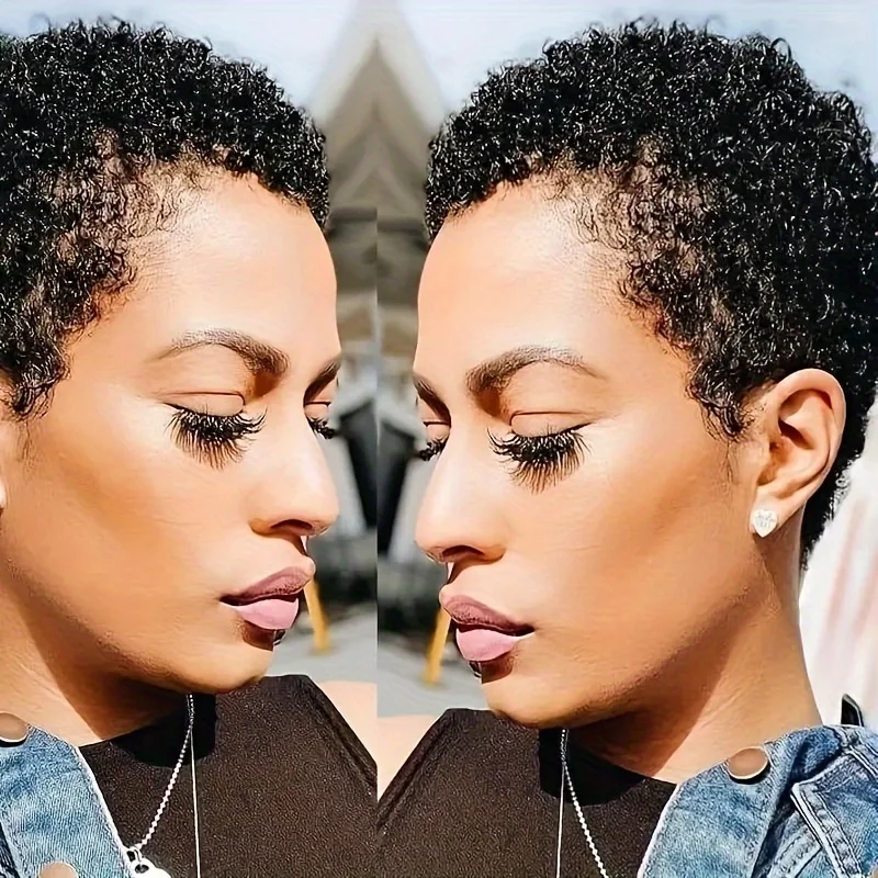 Афро-кудрявые машинные парики 4 дюйма плотность 150% парик Remy для вечеринок