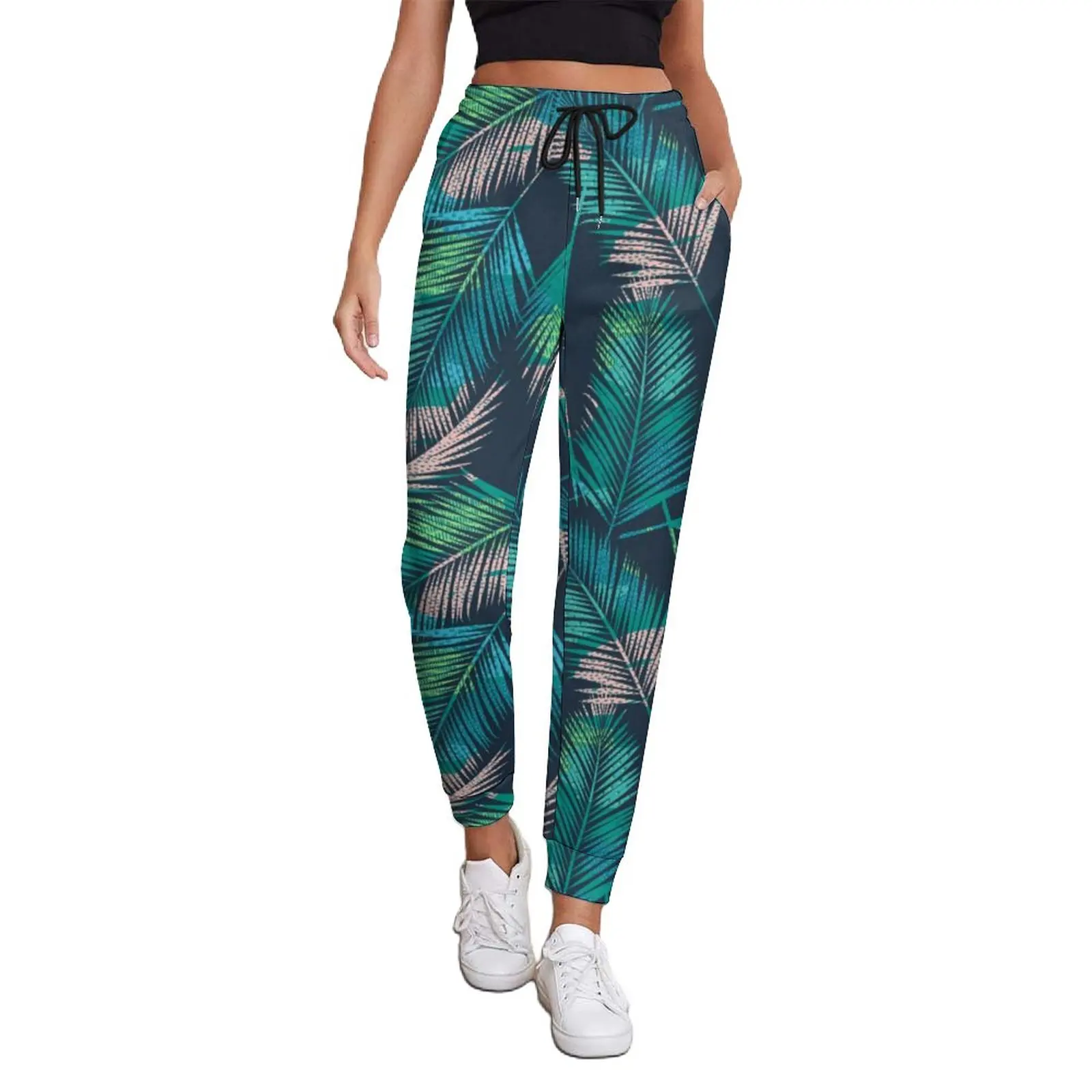 

Tropical Palm Leaves Jogger Pants Colorful Botanical Modern Big Size Sweatpants Autumn Female Pattern Hippie Trousers