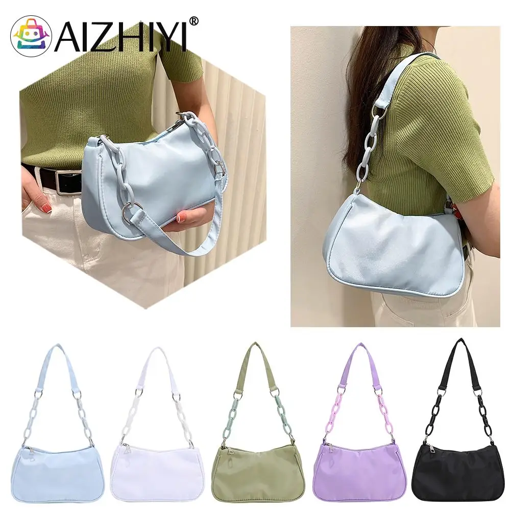 

2023 Fashion Exquisite Women Underarm Bag Solid Color Nylon Chain Simple Retro Shoulder Bag Lady Vintage Portable Handbag Clutch