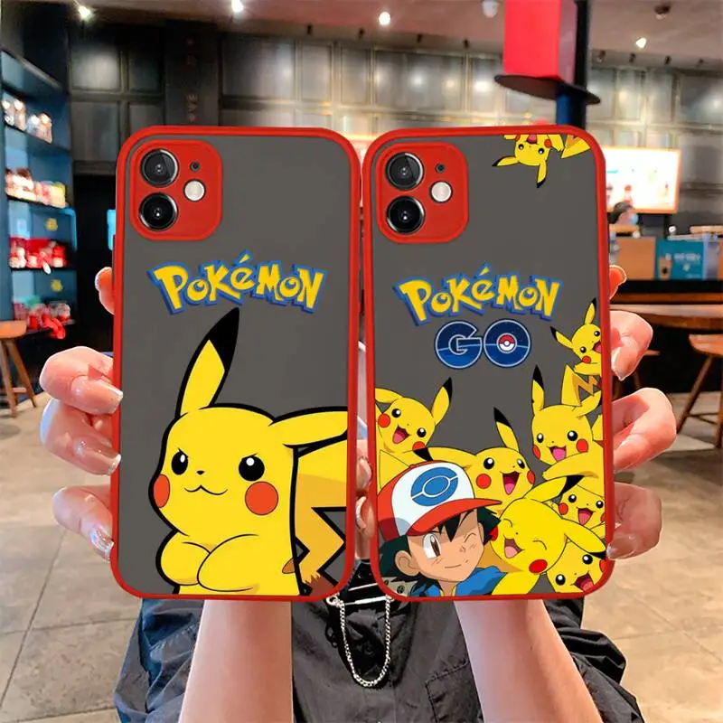 

Pokemon Pikachu Ash Ketchum Phone Case For iphone 13 12 11 Pro Mini Max XS X 8 7 Plus SE 2020 XR Matte Transparent Light red