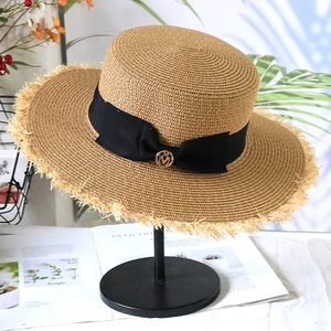 Straw hat female hairline Japanese style versatile summer flat top travel sun hat small fresh bow sunshade Beach Hat tide Straw hat female hairline Japanese style versatile summer flat top travel sun hat small fresh bow sunshade Beach Hat tide