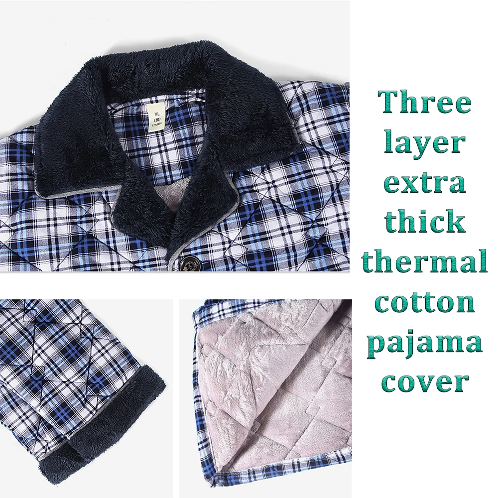 Men's Winter Pajamas Sets 3-layer Thicken Flannel Warm Sleepwear Casual Plaid Pajama Pyjamas for Men Soft Pigma Sleeping Clothes