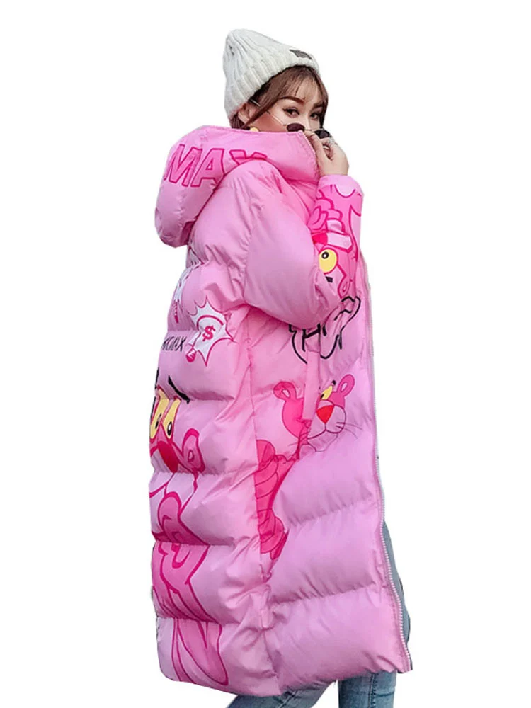 

Hot Sale Pink Panther Women Parkas 2023 Autumn Winter Women Hooded Parkas Streetwear Loose Cotton Padded Coat Lovely ZQY2219