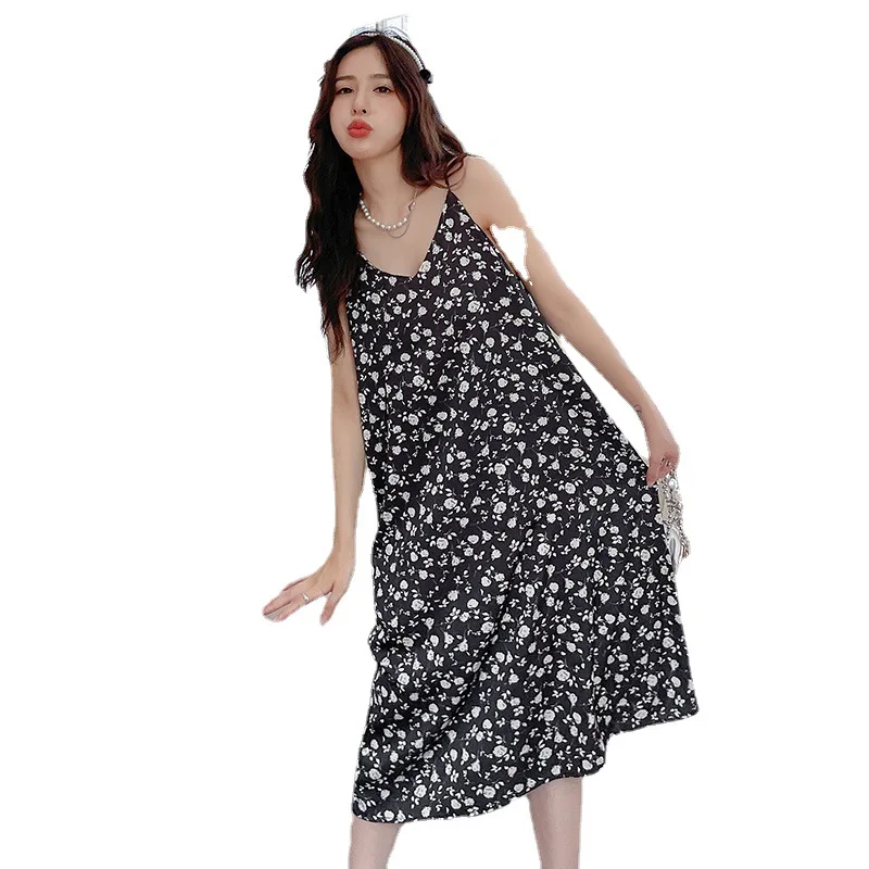 QWEEK  Lingerie Sexy Woman Nightie Ladies Floral Print Sling Nightdress Satin Sleepwear Spaghetti Strap Nightwear Homewear