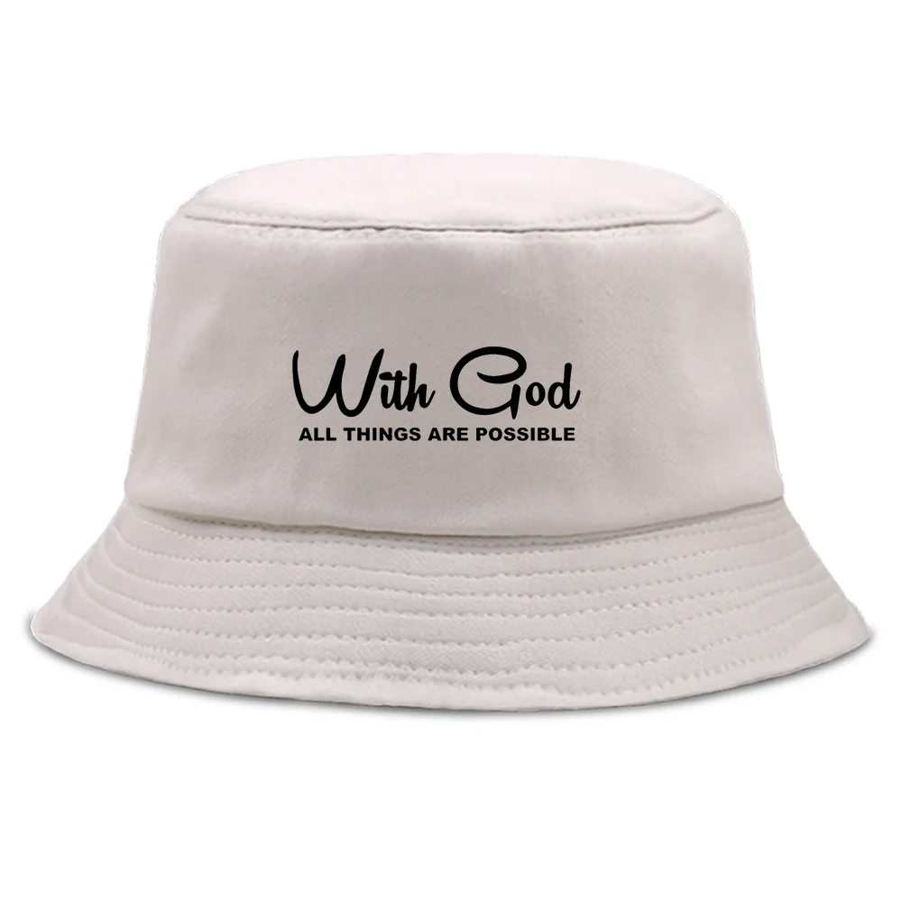 

Caps Women With God All Things Are Possible Letters Graphic Outdoor Hat Male Unisex Harajuku Sunscreen Fishing Bucket Summer Cap