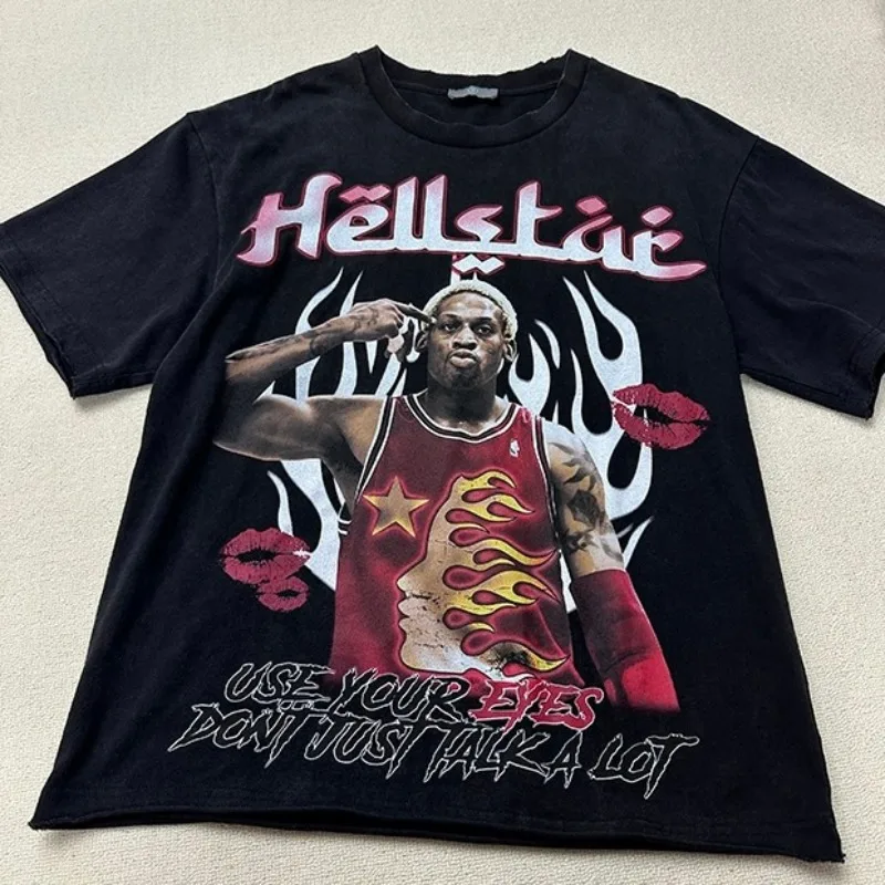 

Black Hellstar Oversized T-Shirt Men Women Best Quality Pure Cotton Hip Hop Short Sleeves
