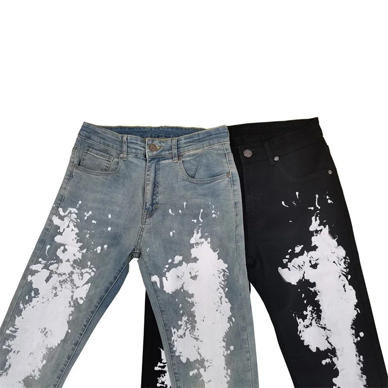 Size 28-36 Black Printed Mens Jeans Fashion Slim Elastic Pantalones Hombre Streetwear Men Full Length Denim Trousers