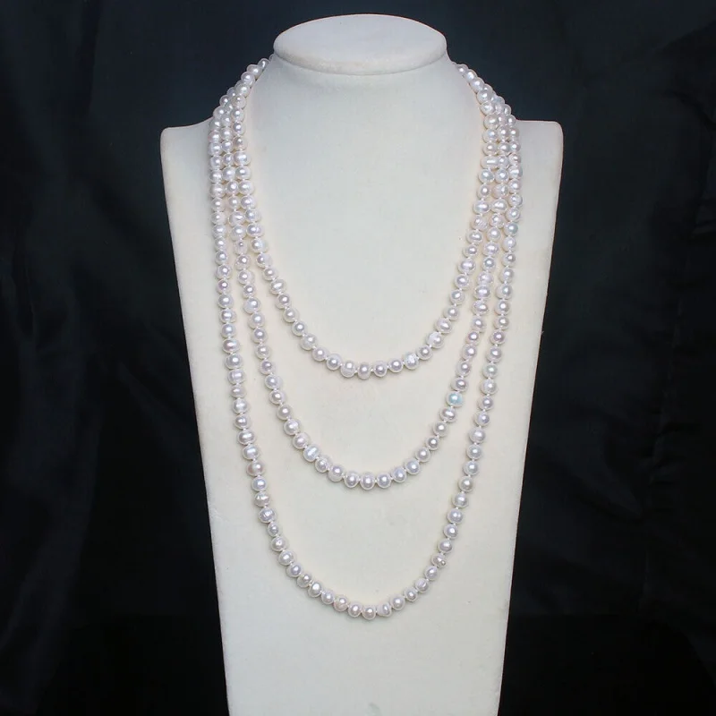 

Genuine Natural 6-7mm White Pearl Necklace opear 62 Inch Long Knot
