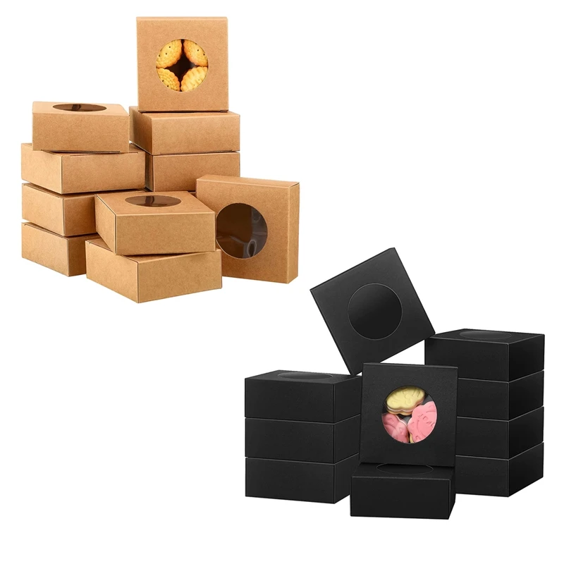 

30 Pcs Kraft Paper Box With Clear Window,Presents Packaging Boxes For Bakery Cookies Cake Candy Soap Packaging