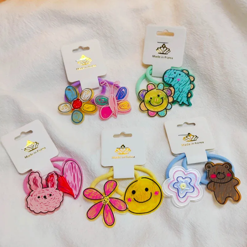 

2PCS Cartoon Doodle Dinosaur Princess Headwear Kids Elastic Hair Bands Children Hair Ties Cute Girls Accessories Baby Headdress