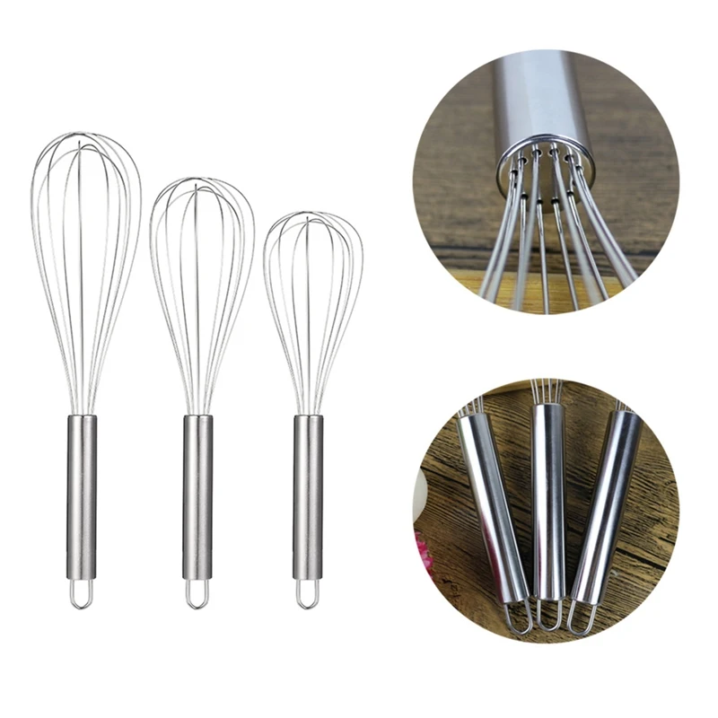

8/10/12 Inch Manual Egg Beater Mixer Stainless Steel Cooking Tools Egg Cream String Whisk Manual Baking Tool Kitchen Accessories