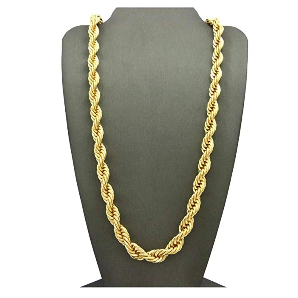

Heavy Hip Hop 24" Unisex Rapper's 7mm Solid Rope Chain Necklace Real 18k Gold Color Collar Clavicle Men Jewelry Gift