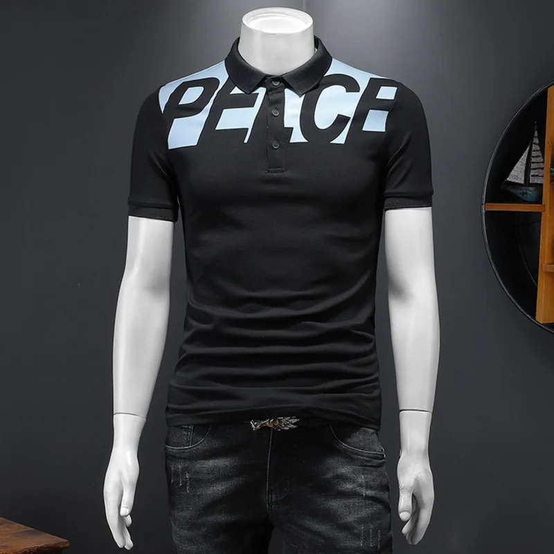 

Мужская приталенная футболка-поло с принтом букв, с коротким рукавом