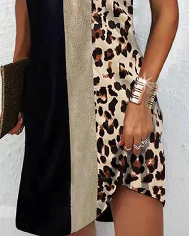 

High Waist Sexy Hollow Out Leopard Printing Dresses Summer Women Fashion Sleeveless Pullover Halter Dress