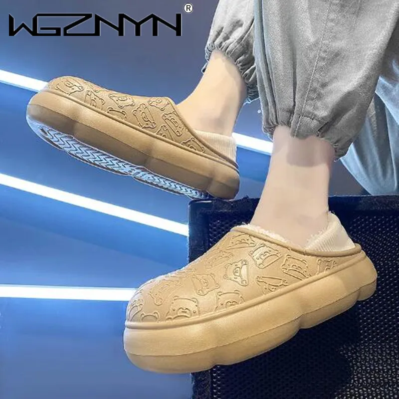 

Зимние 2023 сохраняющие тепло плюшевые меховые туфли для мужчин и женщин легкая мягкая подошва Нескользящие домашние сланцы водонепроницаемые домашние тапочки для женщин