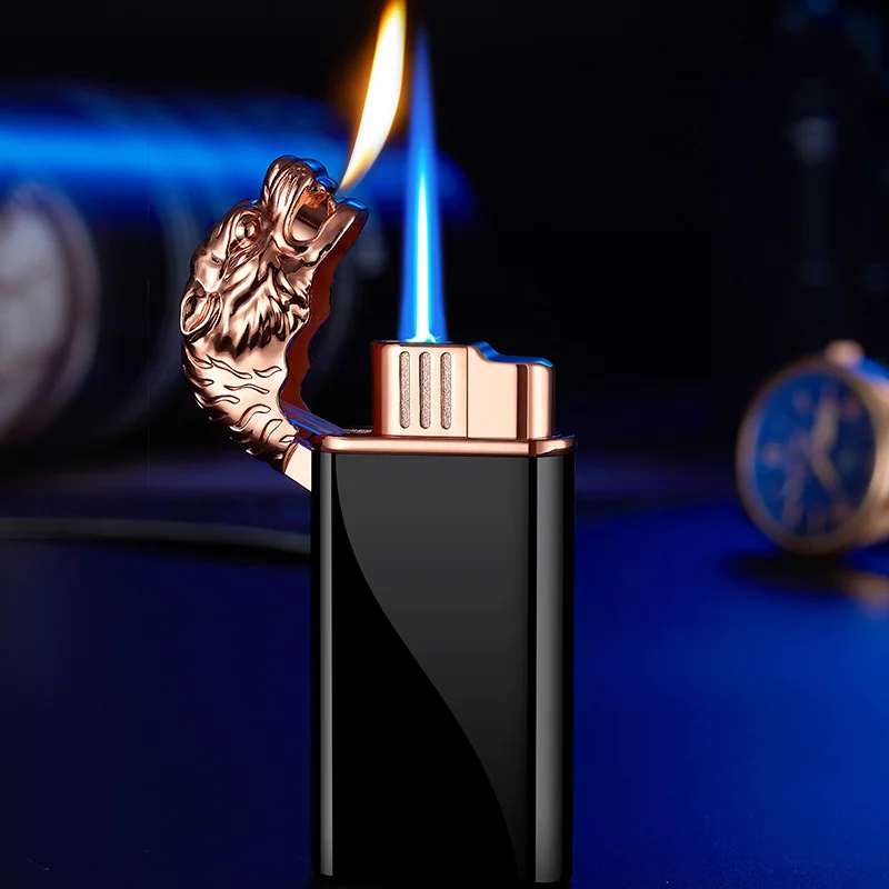 Creativity Tiger Model Butane Lighter Two Kind Flame Gas Cigarette Lighter