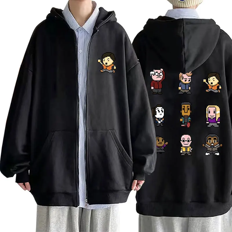 

Funny Community Bit Character Zipper Hoodie Men Casual Loose Oversize Zipper Sweatshirt Male Anime Cartoon Graphic Zip Up Jacket
