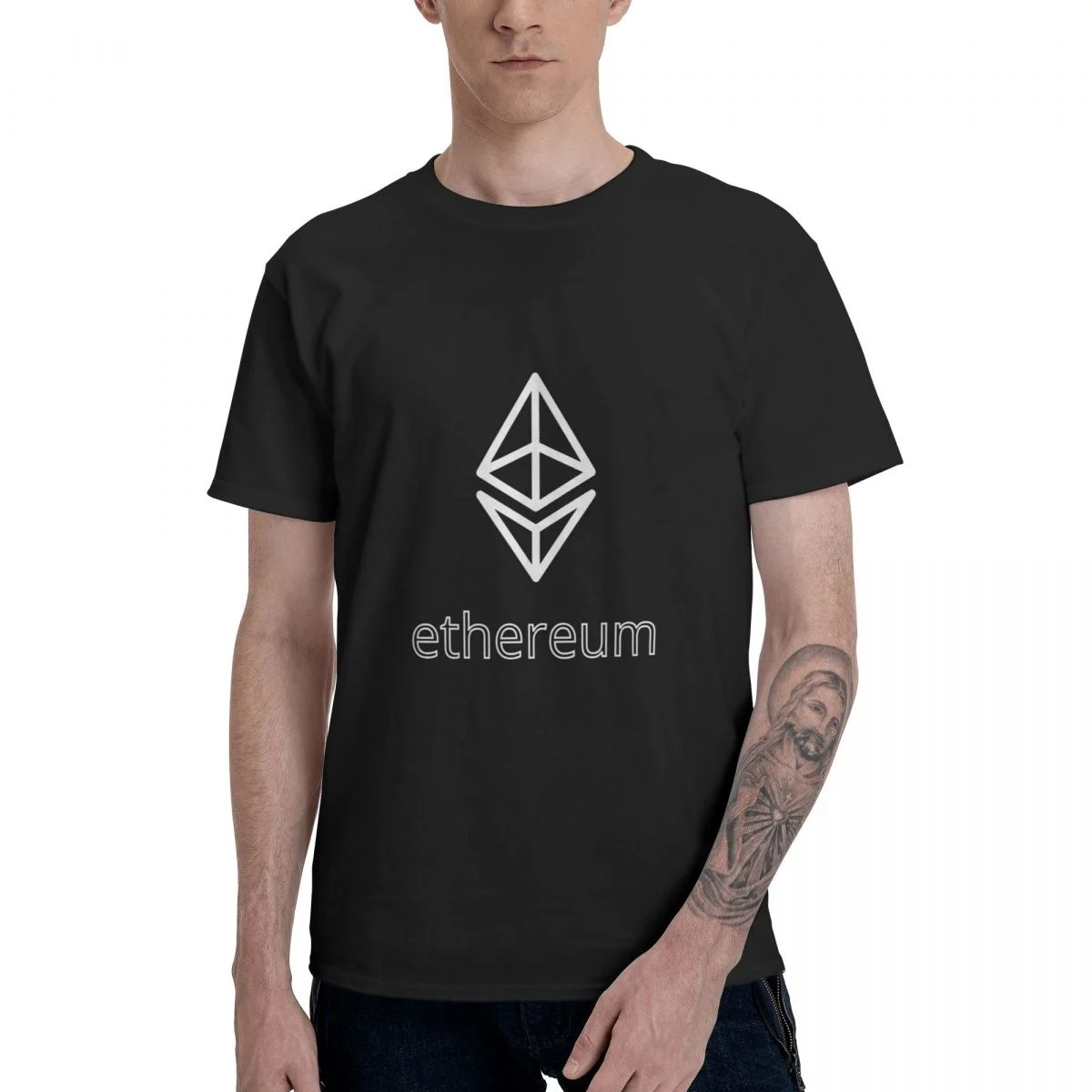 

Cryptocurrency Ethereum ETH Coin Crypto Investment Graphic Tee Men's Basic Short Sleeve T-Shirt Funny Tops