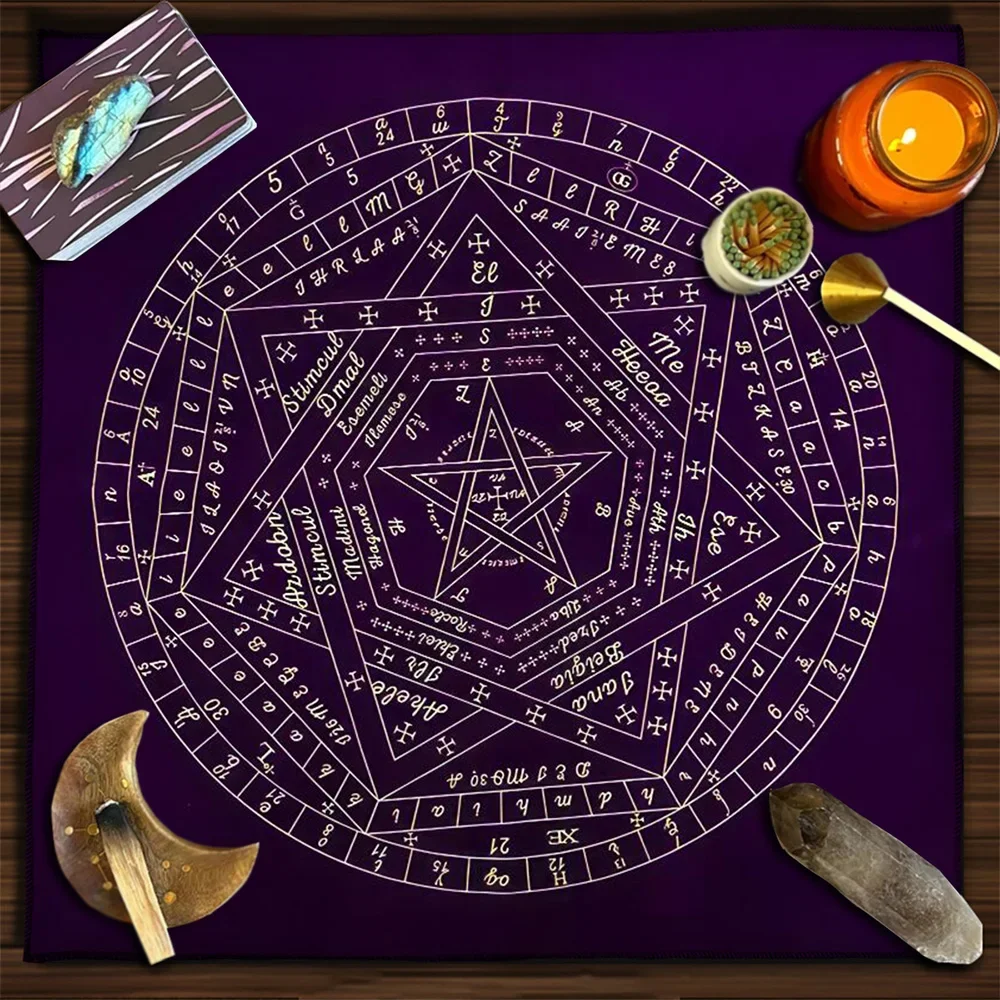 Фото Скатерть с картами Таро Sigillum Dei Aemeth Колесо зодиака Астрологическая диаграмма Алтарная ткань Таро Распространенная ткань Коврик для игровых карт №3