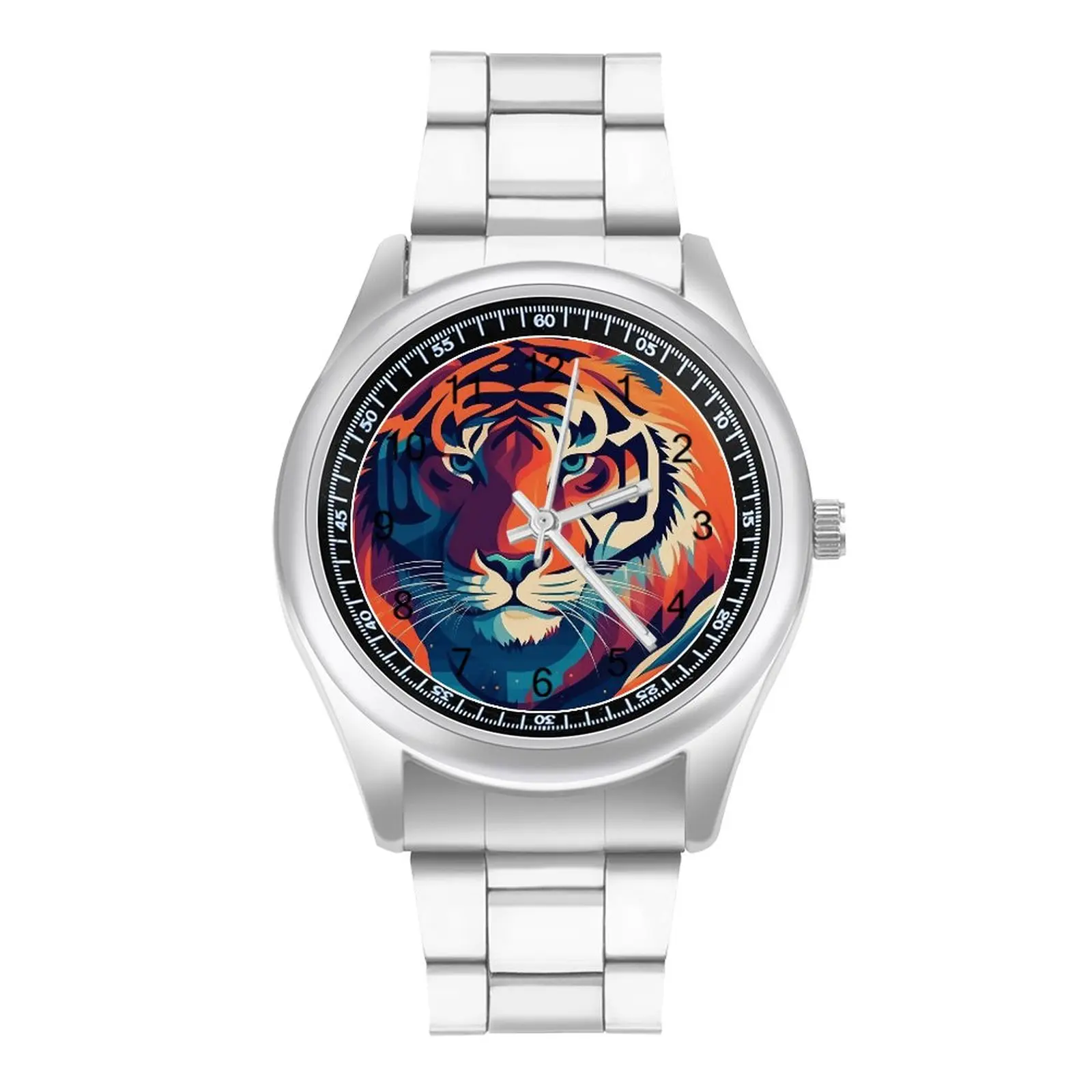 

Tiger Quartz Watch Illustration Colorful Illustration Design Retro Wrist Watch Stainless Upwrist Gym Men Wristwatch