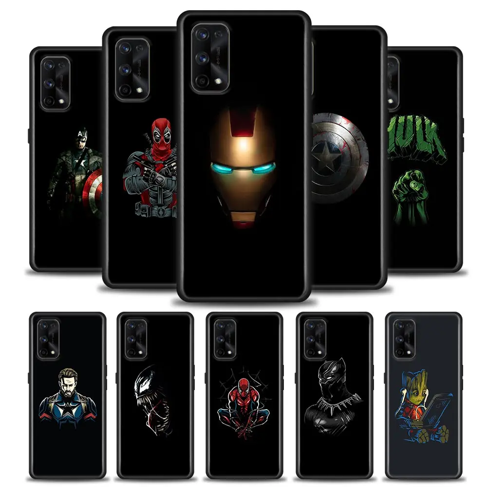 

Silicone Case For Realme GT 5G Master Neo2 GT2 7i 8i 9i 5 6 7 8 9 Pro Shell Fundas Cover Marvel Black Superhero Avengers