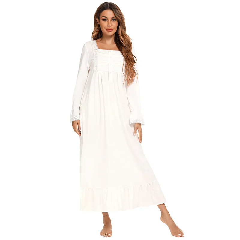 Spring Autumn New Women's Nightdress Long Sleeve White Casual Homewear Sexy Sleepwear Women Sleep Tops Nightwear Night Gown