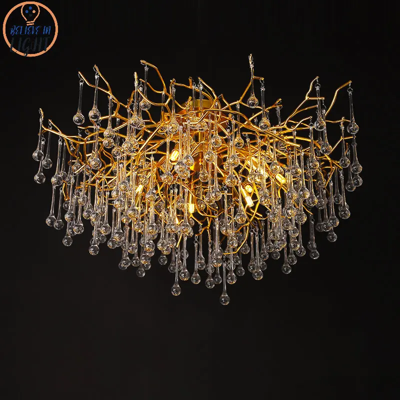 Nordic Gold Ceiling Chandelier Led Lighting For Room Large Ceiling Light Fixtures Living Room Hotel Hall Art Decor Crystal Lamp