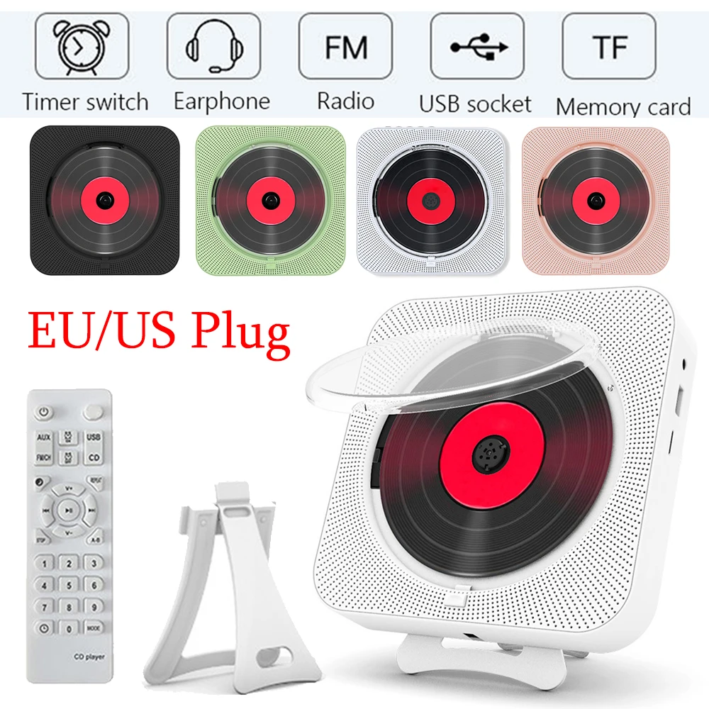 

Портативный CD-плеер, Bluetooth-колонка, стерео, FM-радио, CD-проигрыватели, светодиодный экран, настенный музыкальный плеер с разъемом для наушнико...