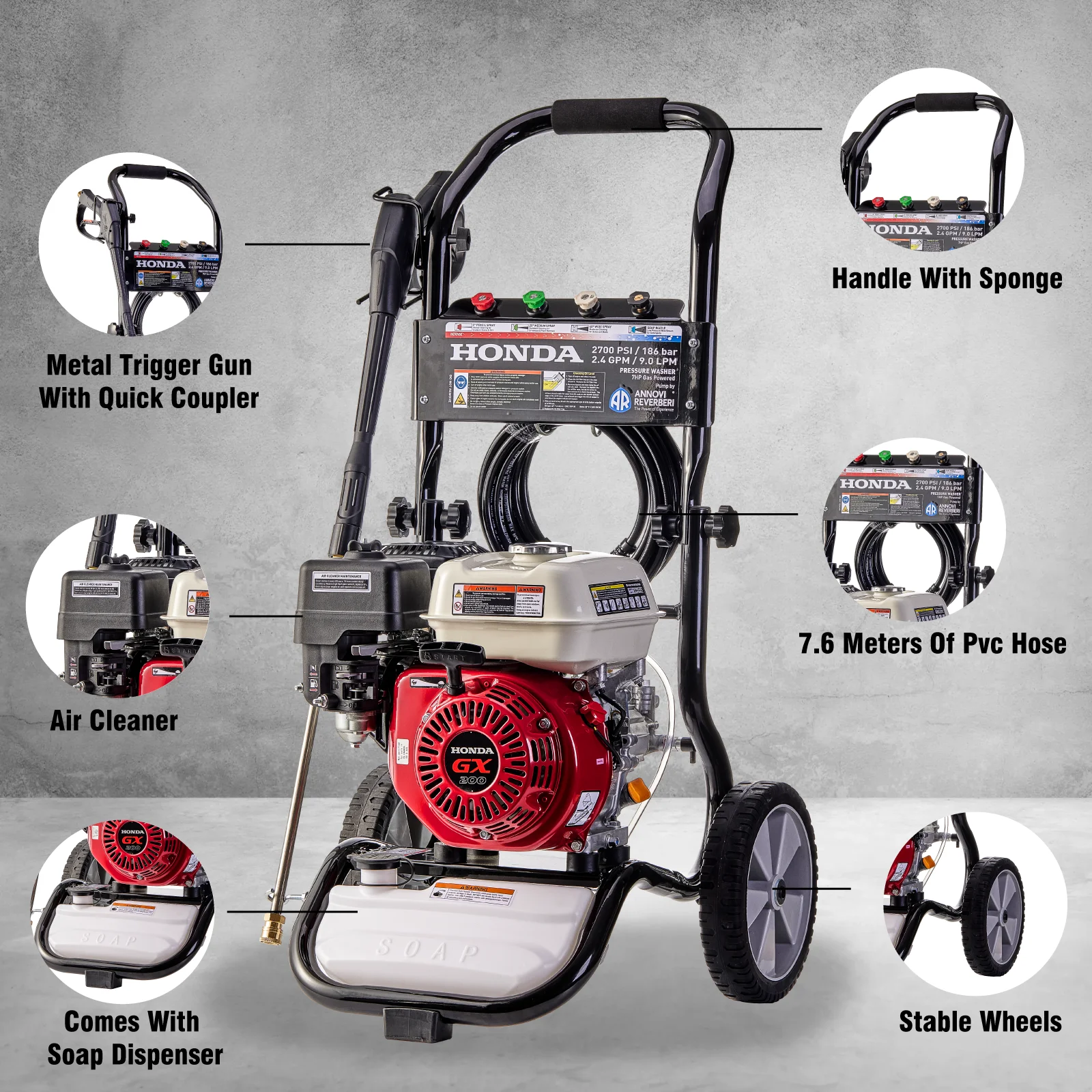 Бензиновый насос высокого давления H0nda Power 2700psi/186bar с AR насосом GX160 стартер отдачи