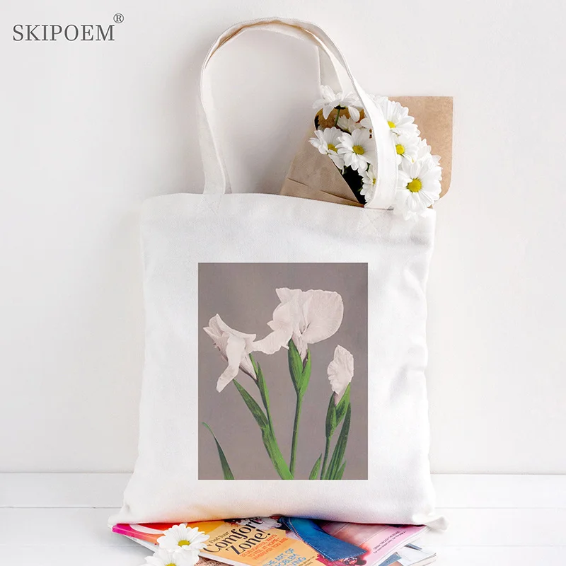 

Холщовая Сумка-тоут для покупок, Большая вместительная пляжная сумочка на плечо с цветами для учеников в стиле Харадзюку, лето