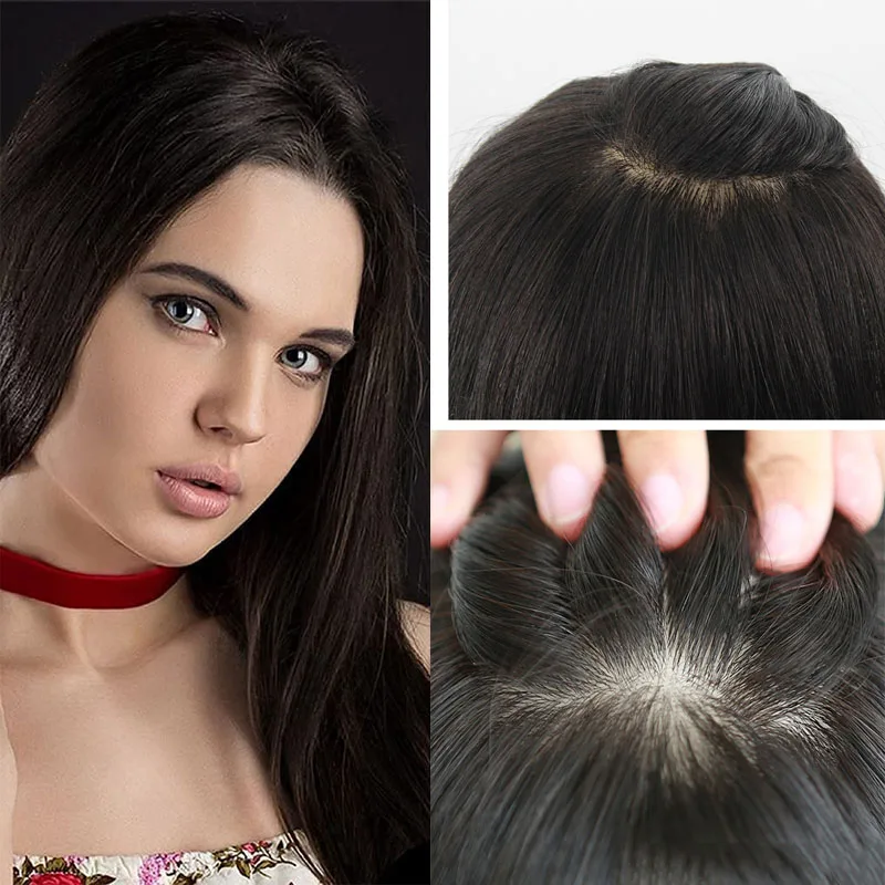 Free Part Brazilian Human Hair Topper Silk Skin Base Toupee With 2 cm PU Around Virgin Hair Extension with Clips for Women