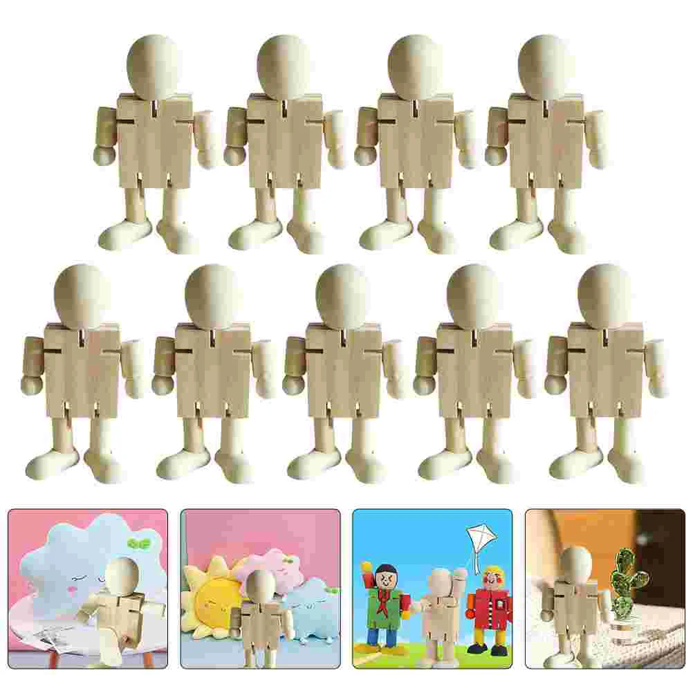 

12 Pcs White Embryo Robot Wooden Playset Robots Baby Crafts Unpainted DIY Modeling Blank Unfinished Dolls