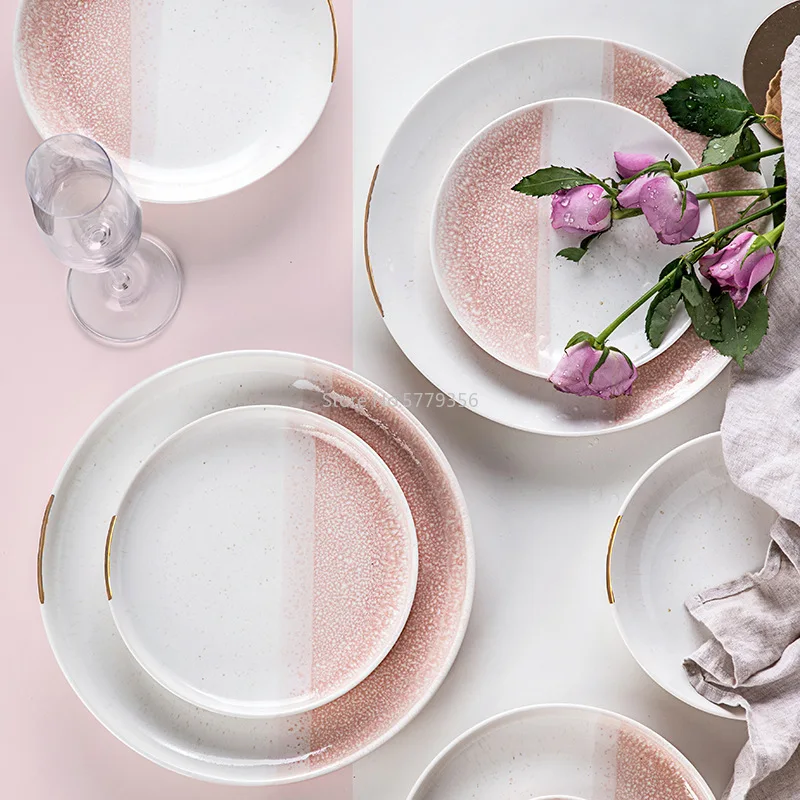 

Kiln Glazed High-quality Ceramic Tableware Set Nordic Creative Small Fresh Western Dinner Plate Breakfast Plate Household