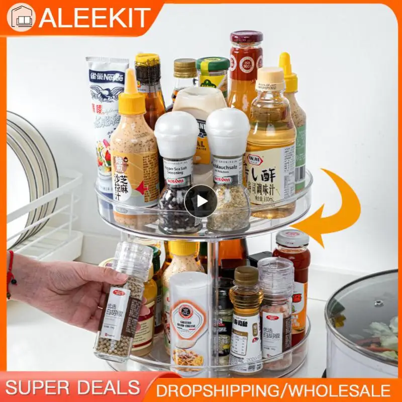 

360° Rotatable Double-layer Storage Shelf Soy Sauce Vinegar Bottle Spice Drinks Cosmetic Storage Rack For Bathroom Kitchen