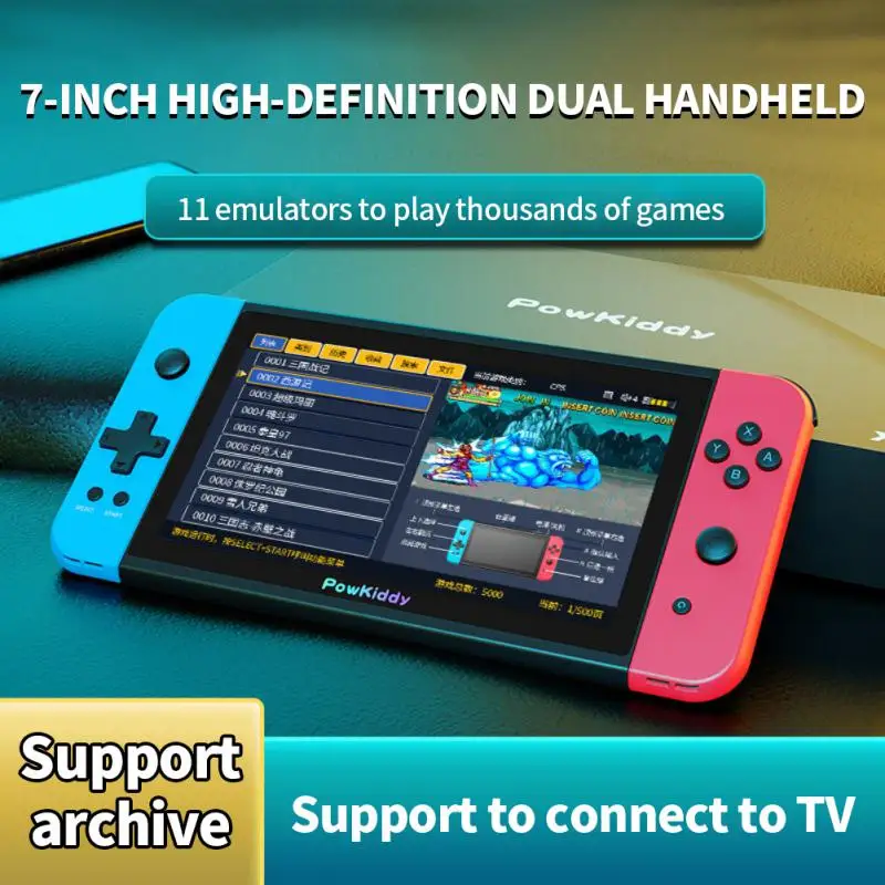 

Портативная игровая консоль POWKIDDY X2 с IPS-экраном 7 дюймов, встроенный 11 симуляторов, 3D-игры PS1, ретро аркадная ультратонкая консоль, 2500 игр