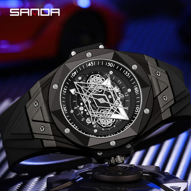 

SANDA Business Mens Watches Fashion Quartz Wrist Watch Calendar Luminous Pointer Silicone Strap Waterproof Clock Reloj de hombre