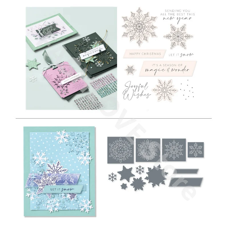 

2022 New Snowflake Metal Cutting Dies And Clear Stamps Set For Decorating Christmas DIY Paper Cards Scrapbook Photo Album Crafts
