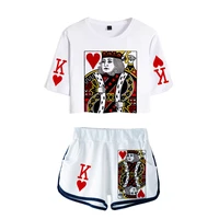creative jqk poker 3d style 2021 two piece set summer umbilical shirt women casual trendy girl summer cool streetwear sport sets