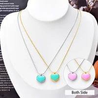 carlidana fashion heart tow side blue pink enamel pendant choker necklace stainless steel gold color luxury jewelry for women