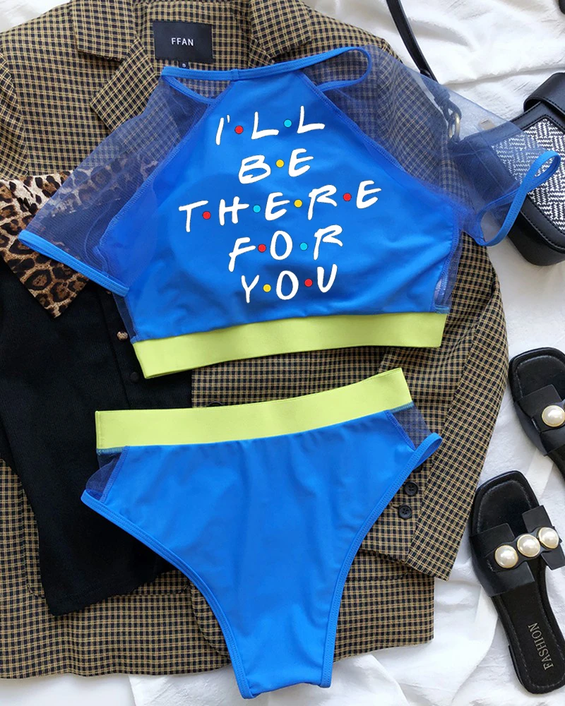 

Friends TV Show Colorblock Mesh Patchwork Bikini