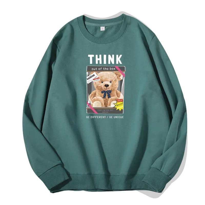 

Women Casual Clothes Pullover Fashion Poster Bear Sweatshirt Pure Cotton Hoodies Streetwear Lovers Long Sleeve Tops