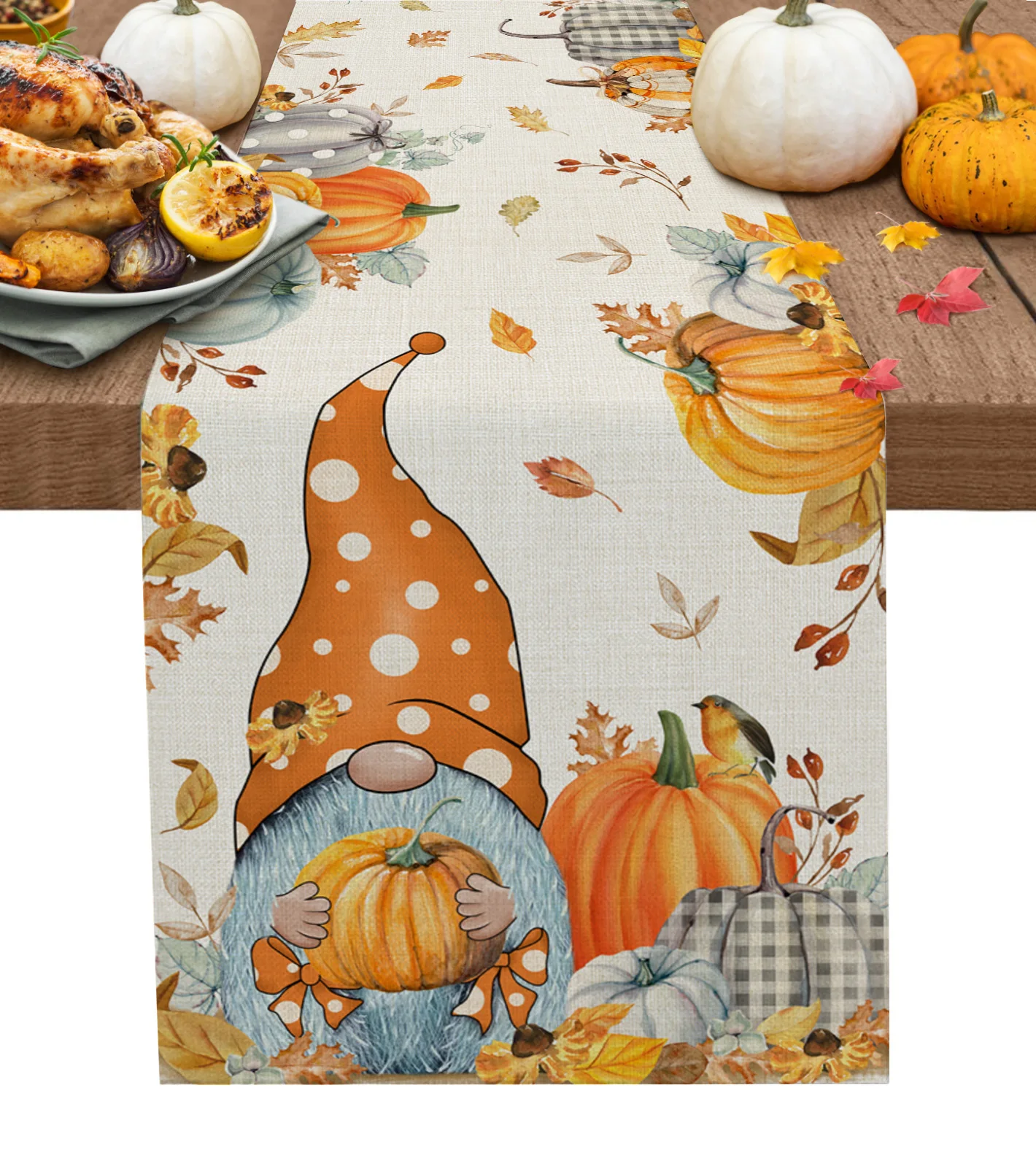 

Wedding Decoration Linen Dining Table Runner Christmas Decoration Thanksgiving Fall Pumpkin Gnome Christmas Table Runner