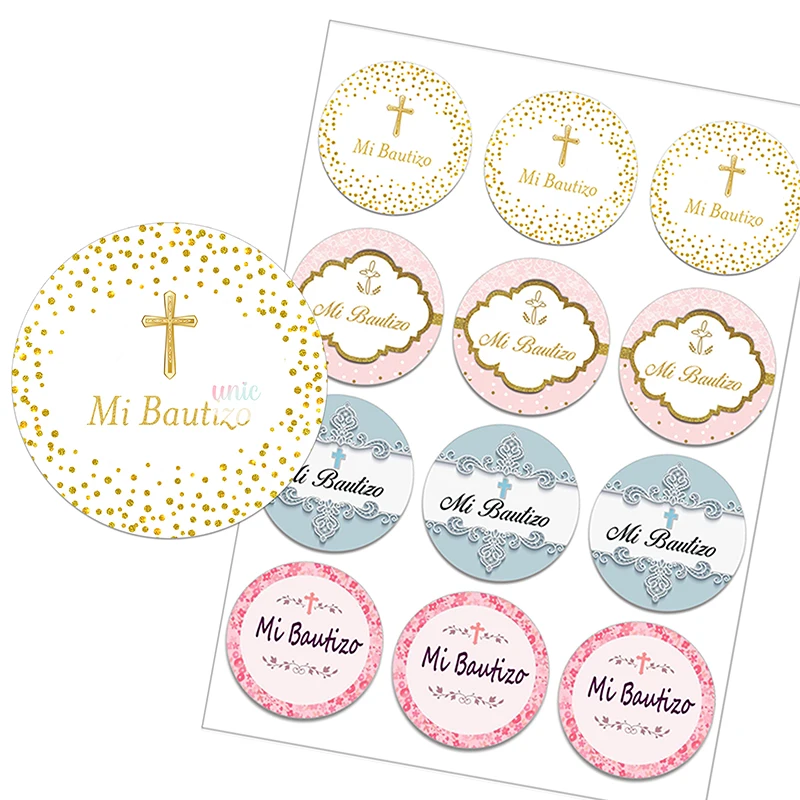 Mi Bautizo-pegatinas de decoración para bautismo, etiquetas autoadhesivas para Bautizo, Baby Shower, embalaje, 3,5 cm/4,5 cm