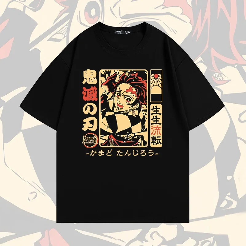 

Harajuku Top Women's Casual T-shirt Men's Clothing Summer Short Sleeves Anime Demon Slayer Print T Shirts Street Y2k Black Tees